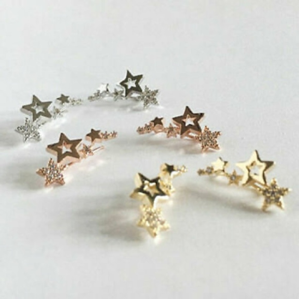 Star Stud Earrings Gold & rosegold New - Picture 2 of 2